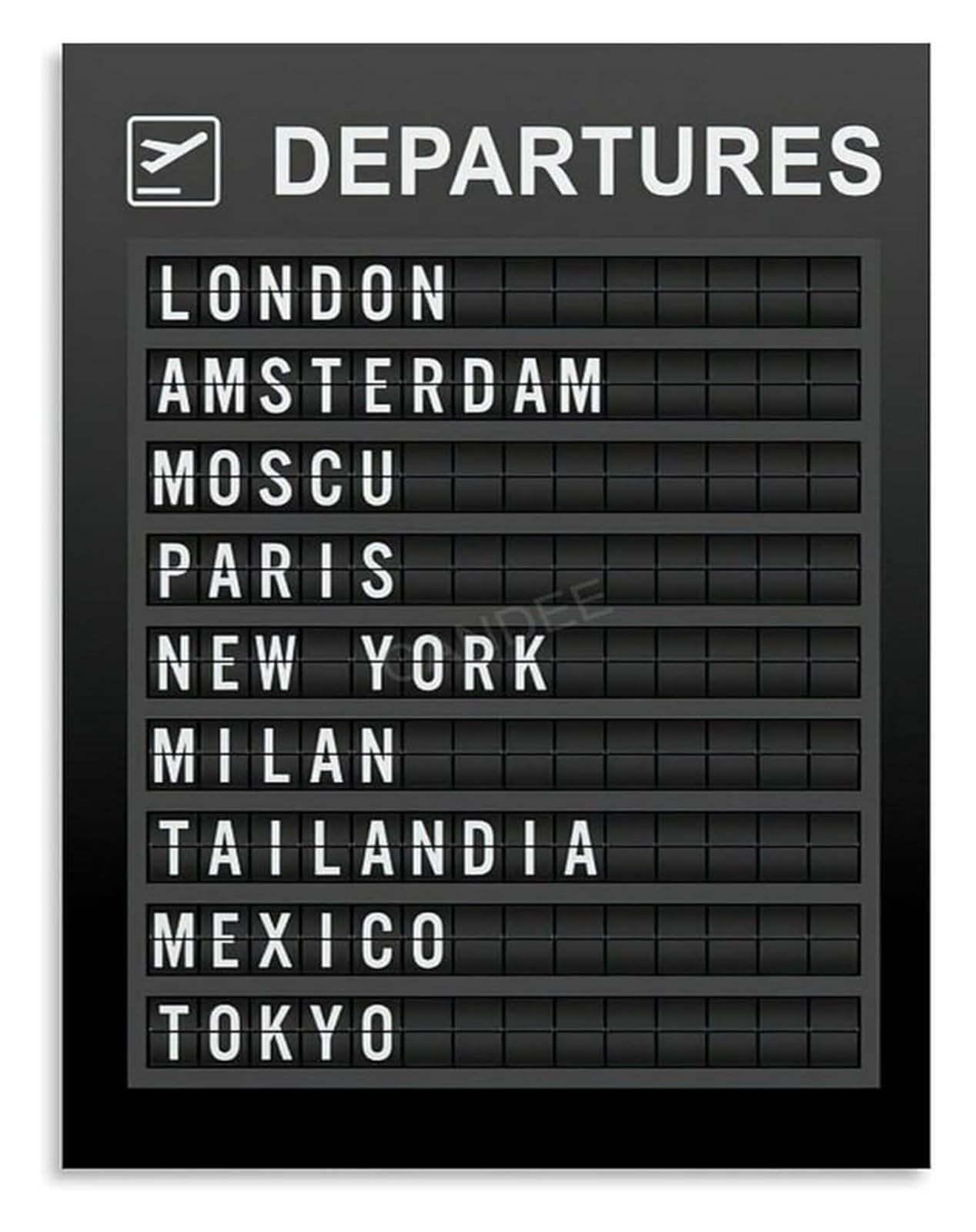 Tableau de départ d'aéroport rétro sur toile de qualité supérieure avec cadre noir - 2
