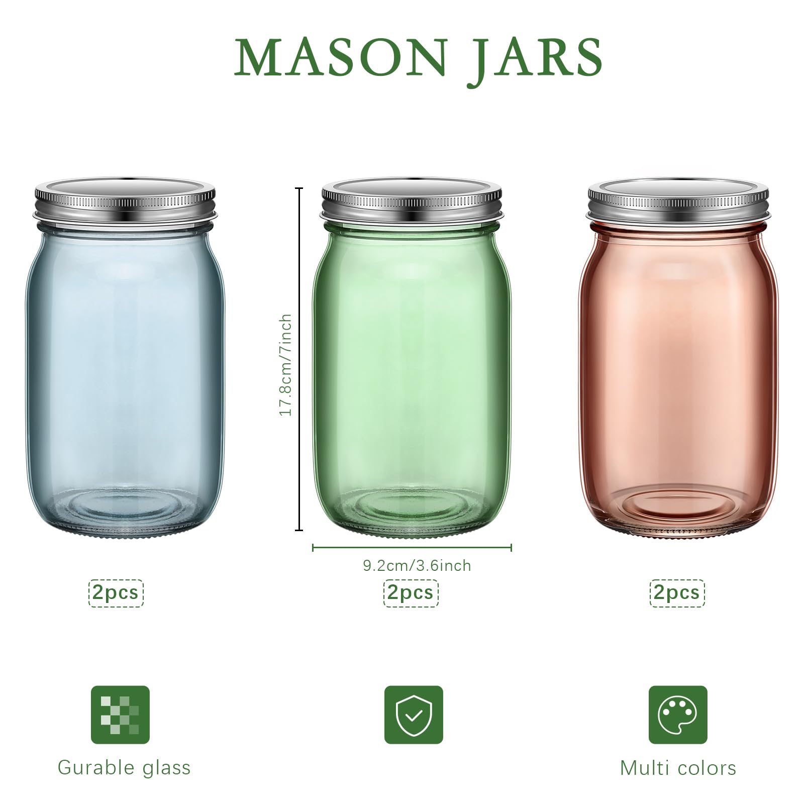Amazon｜色付きメイソンジャー 6個パック 気密蓋付き 32オンス ボール
