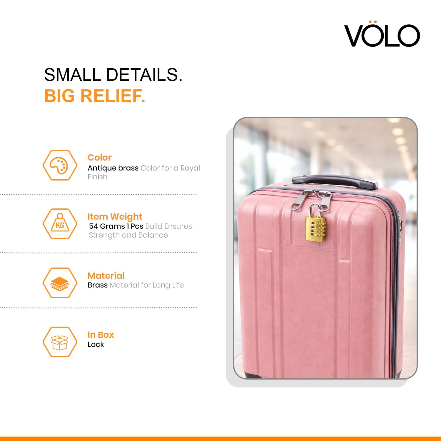 Volo 4 Digit Brass Re-Settable Combination Padlock/Password Lock/resettable Combination Lock for Travel Bags, Travel Lock, Luggage Lock (Pack of 4) — Amazon image 5