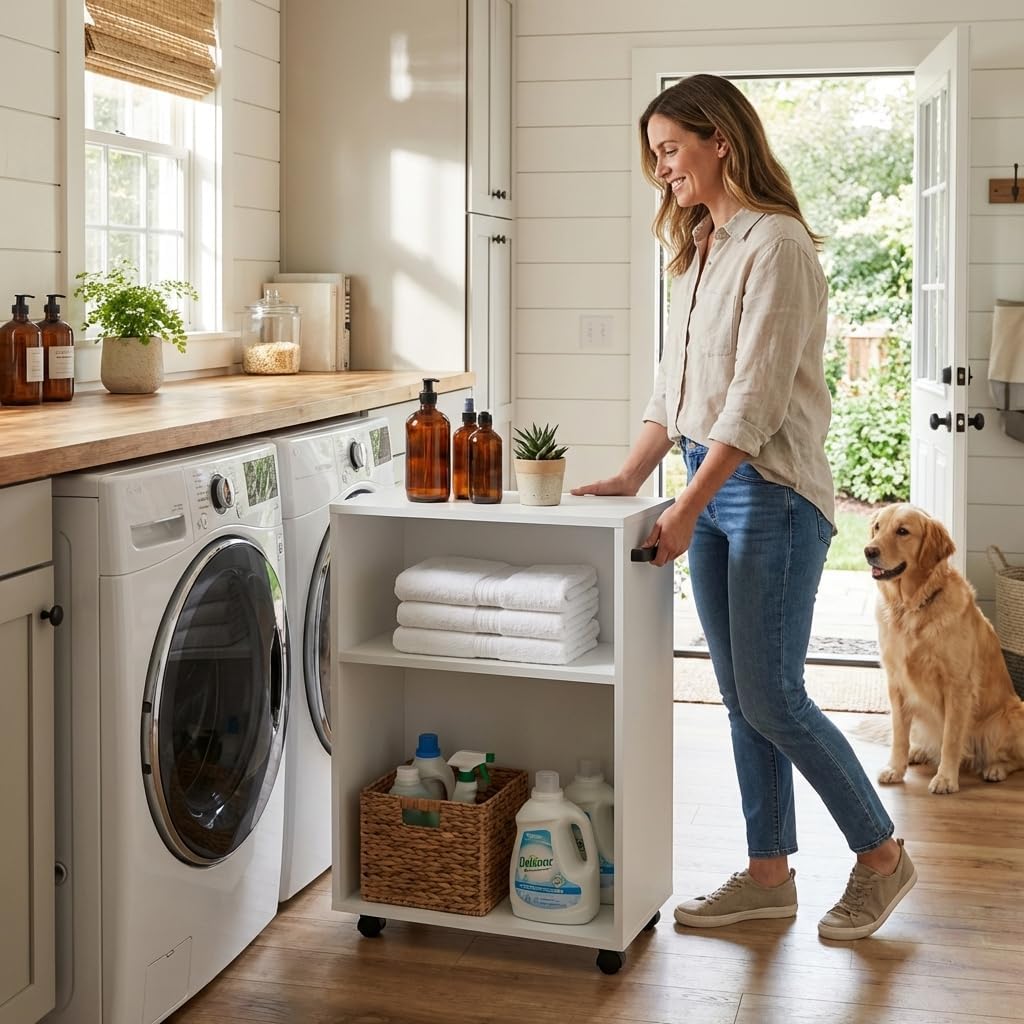 Storage Rolling cart Rolling Storage Cart, Compact Mobile Organizer with Smooth-Glide Wheels, White Utility Cart for Bathroom Kitchen Laundry Room, Space-Saving Design with Adjustable Rolling Storage