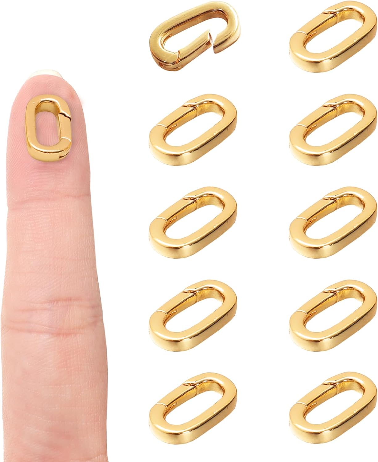 10 Pcs 18K Gold Oval Clasp Spring Claps Connector Necklace Connector Spring Clasps Keychain Carabiner Lock Clasps for DIY Jewelry Necklace Bracelet Making Key Rings (S(0.55x0.32x0.08in), Gold)