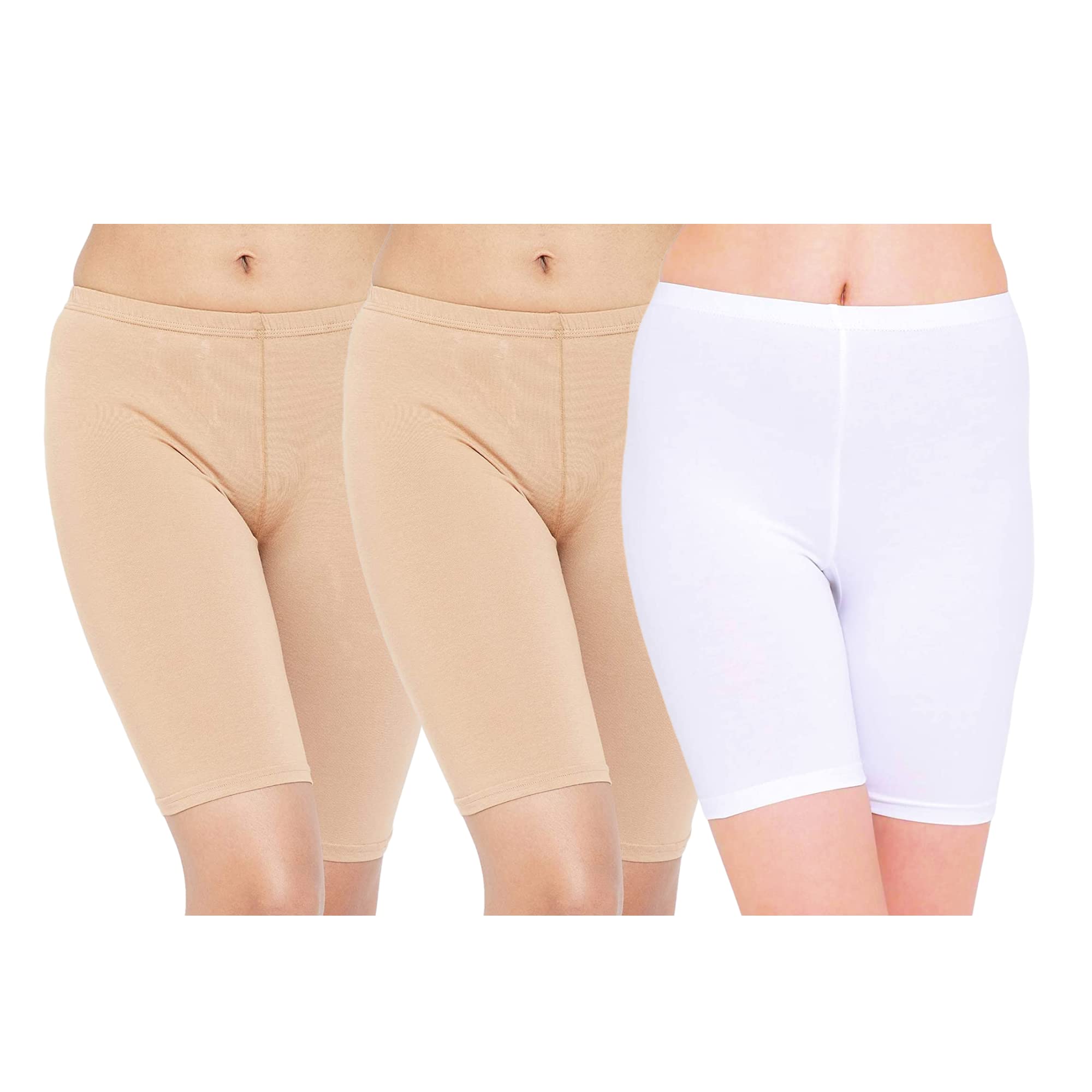 ZIBELL Pack of 3 Combo Women Shorts for Cycling, Gym, Running (Skin, White) | New_OL-WVJW-7PPQ