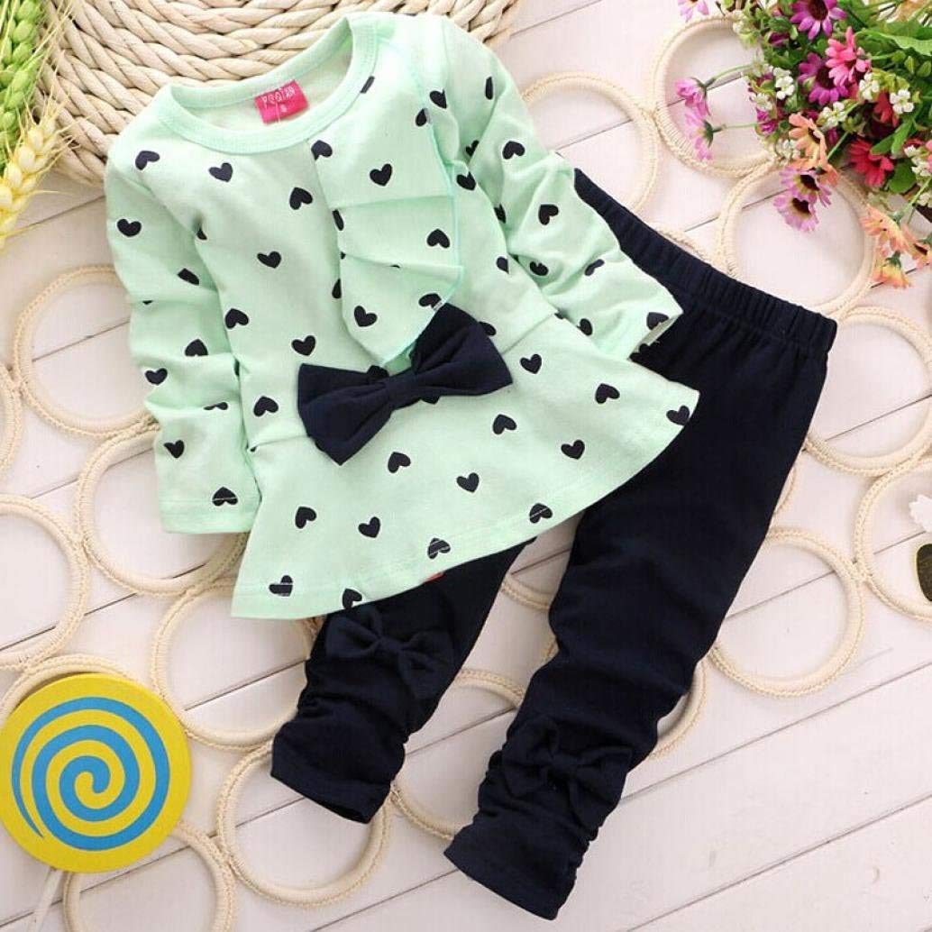 Kleinkind SäUglingsbaby MäDchen Kleidungs Satz, Neugeborene Baby SäTze HerzföRmig Druck Fliege Nette 2PCS Scherzt Gesetzte Lange HüLsen T-Shirt + Hosen