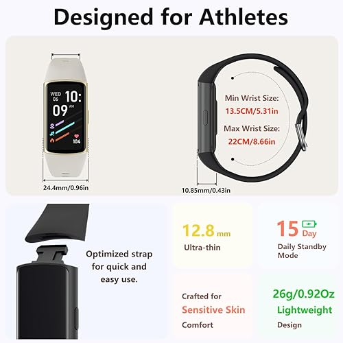 Miniatura 7 de FITVII FINO 2 Slim Fitness Tracker, reloj inteligente con oxígeno en sangre, monitor de sueño, frecuencia cardíaca 247 y presión arterial, IP68