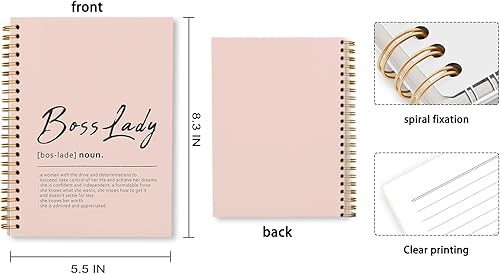 Miniatura 4 de Tizzer Boss Lady Definition - Cuaderno de notas de trabajo con rayas en espiral, de tapa dura, color rosa, 5.5 x 8.3 pulgadas, mejor regalo para