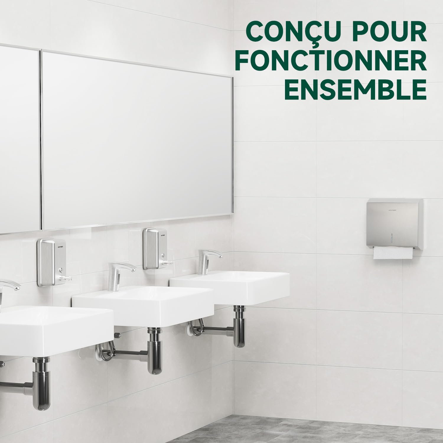 anydry Distributeur de Serviettes en Papier Mural – Capacité 250 Feuilles, INOX brossé, verrouillable, adapté aux Serviettes multifold/Z-Fold (Taille pliée ≤ 27 cm x 10 cm) Brossé