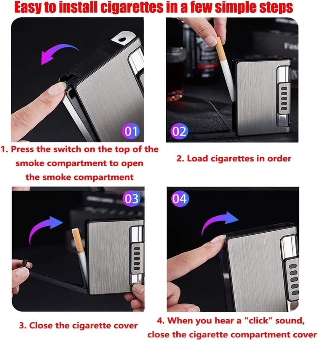 Vegena 2 portasigarette con accendino, scatola di sigarette impermeabile, dispenser di sigarette con ricarica USB (nero