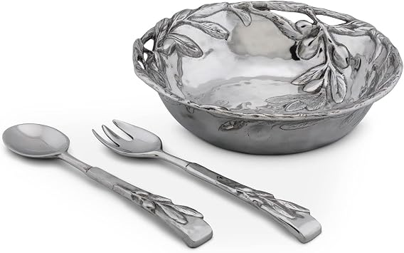 مجموعة سلطة آرثر كورت من الألمنيوم المصبوب ؛ نمط زيتون ، قطع 3 ، 2 خوادم وسلطة خدمة 12.5 بوصة قطر