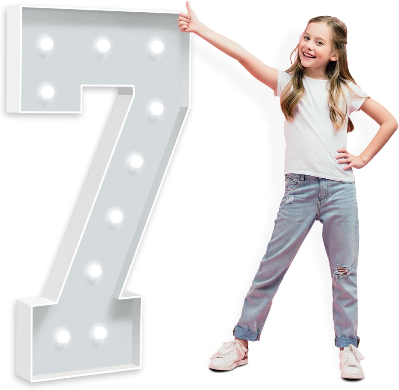 4 Feet Tall Marquee Light Up Numbers, Foam Board Mosaic Balloon for Party Backdrop Displays, Big Happy 7th 70th Birthday Light Up Sign, Cardboard Number 7 for Parties Decorations, Assembly Required