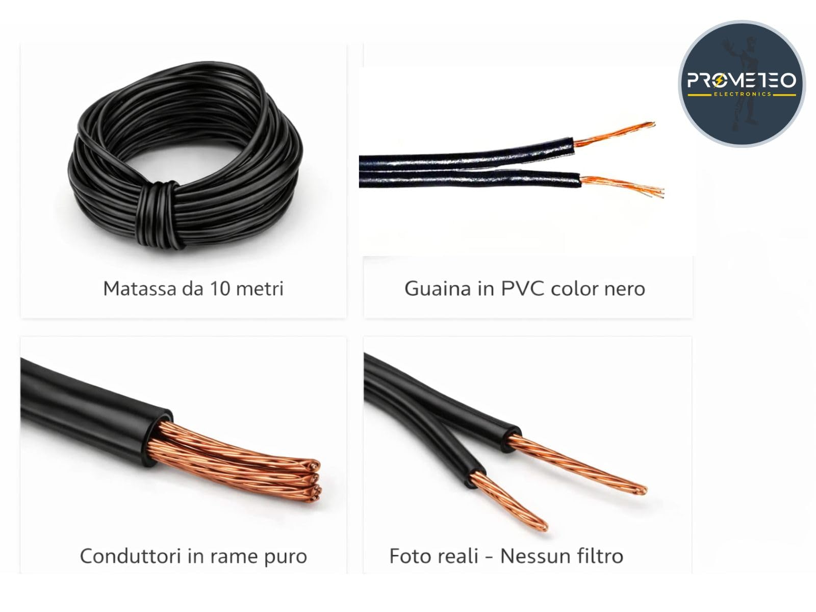 Cavo Piattina Nero 2x0,50 mm² – Filo Elettrico Piatto per Lampade Industrial, Sospensioni e Strutture in Ferro – 10 Metri – 250V - Prometeo Electronics