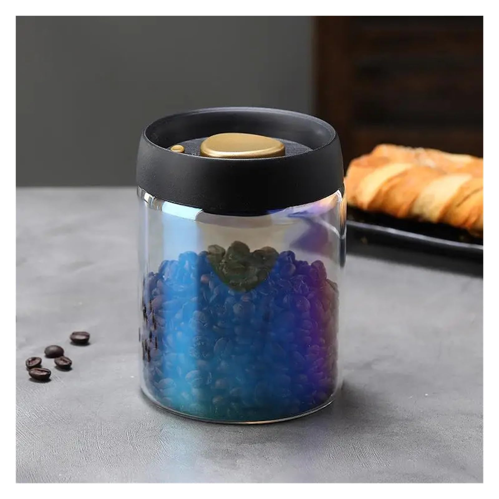Vakuum Glasbehälter, luftdichte Kaffebohnen Dose | Borosilikatglas, transparent, 500ml 900ml 1200ml 1800ml, 1 Stück(Glod 1 -900ml)