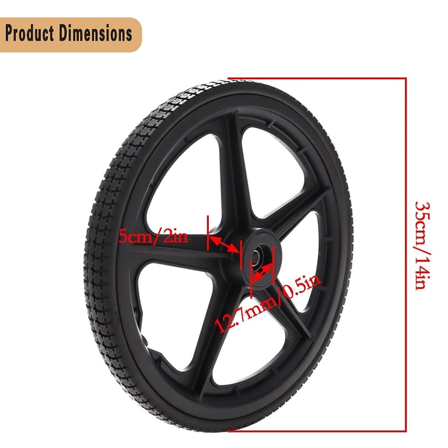 Ruedas Traseras para Silla de Rueda de 14 pulgadas, Repuesto de Rueda Para Silla de Ruedas con Rodamientos 12mm, Antideslizantes Rueda Trasera