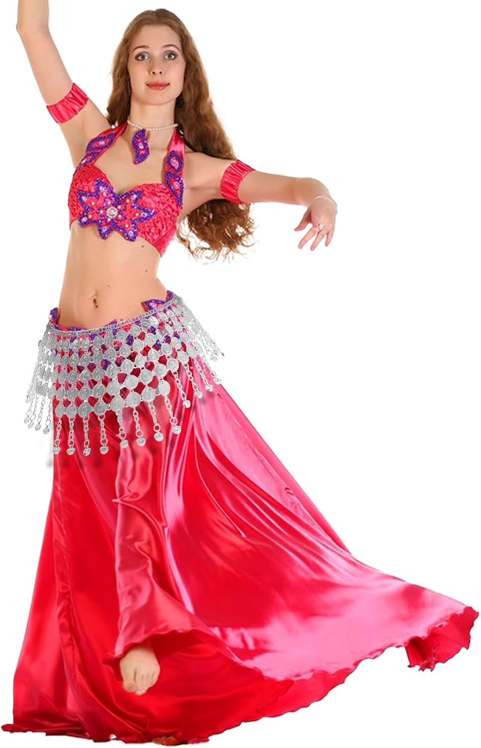 Belly Dancer Outfit, Stylish Belly Dance Hip Scarf, Shiny Coin Skirt, Halloween Costume Accessories, Silver, Good for Dance or Yoga Class