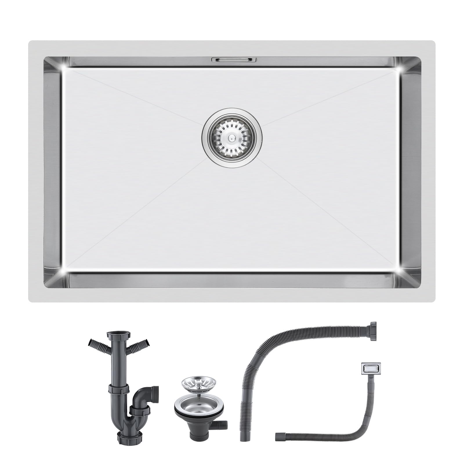 Fregadero rectangular de acero inoxidable 304, bajo encimera de 75 x 45 cm, fregadero para bajo encimera de acero inoxidable, con rebosadero, fregadero de cocina con rebosadero, 1 lavabo