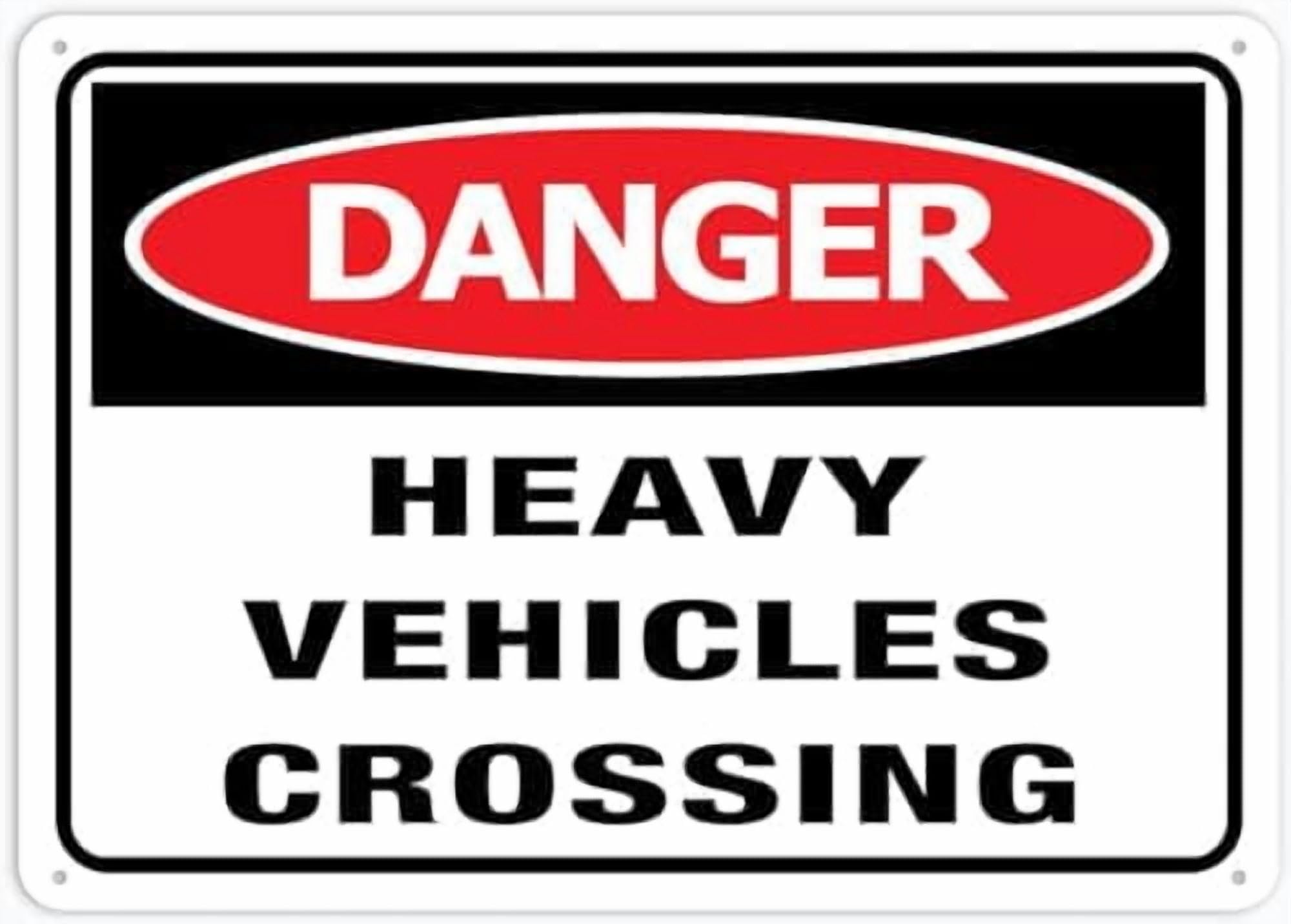 (2-Pack) Metal Tin Sign Danger Heavy Vehicles Crossing Sign Outdoor Signs 12X8 Inch Uv Ink Printed For House And Business