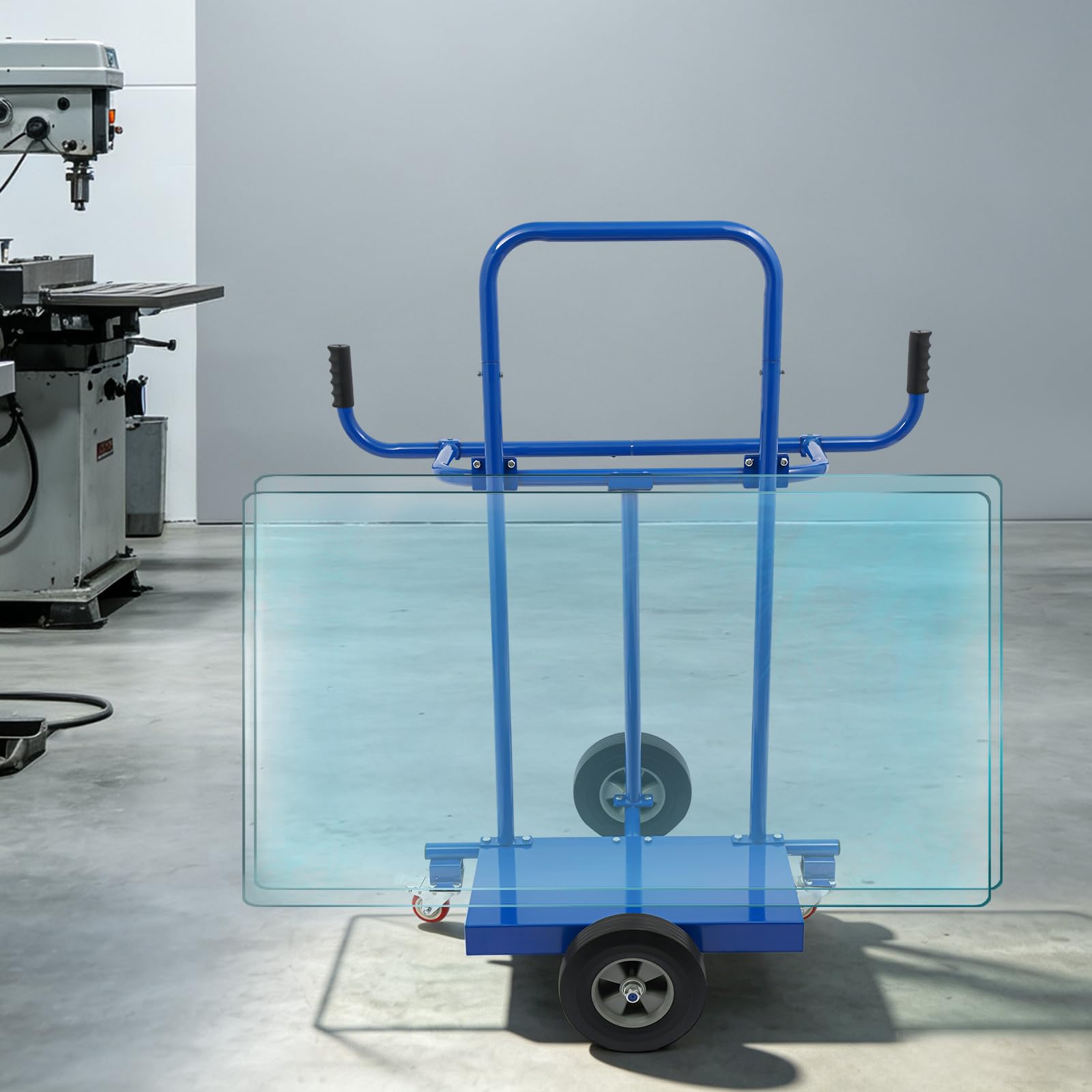 Carretilla con 2 ruedas de acero de freno y 2 ruedas de goma dura, 300 kg | Carro de acero resistente con base ancha para madera contrachapada, yeso, vidrio