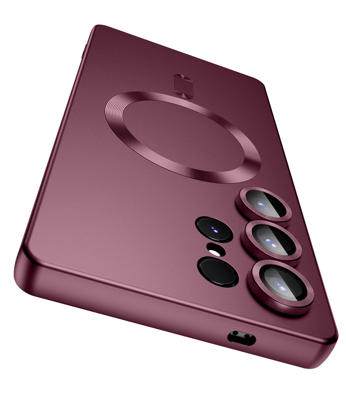 LEKEVO Magnetic for Samsung Galaxy S25 Ultra Case [Compatible with MagSafe][Built-in Camera Lens Protector] Slim Soft Silicone Bumper Shockproof Metallic Luster Phone Shell (Burgundy) Galaxy S25 Ultra Burgundy