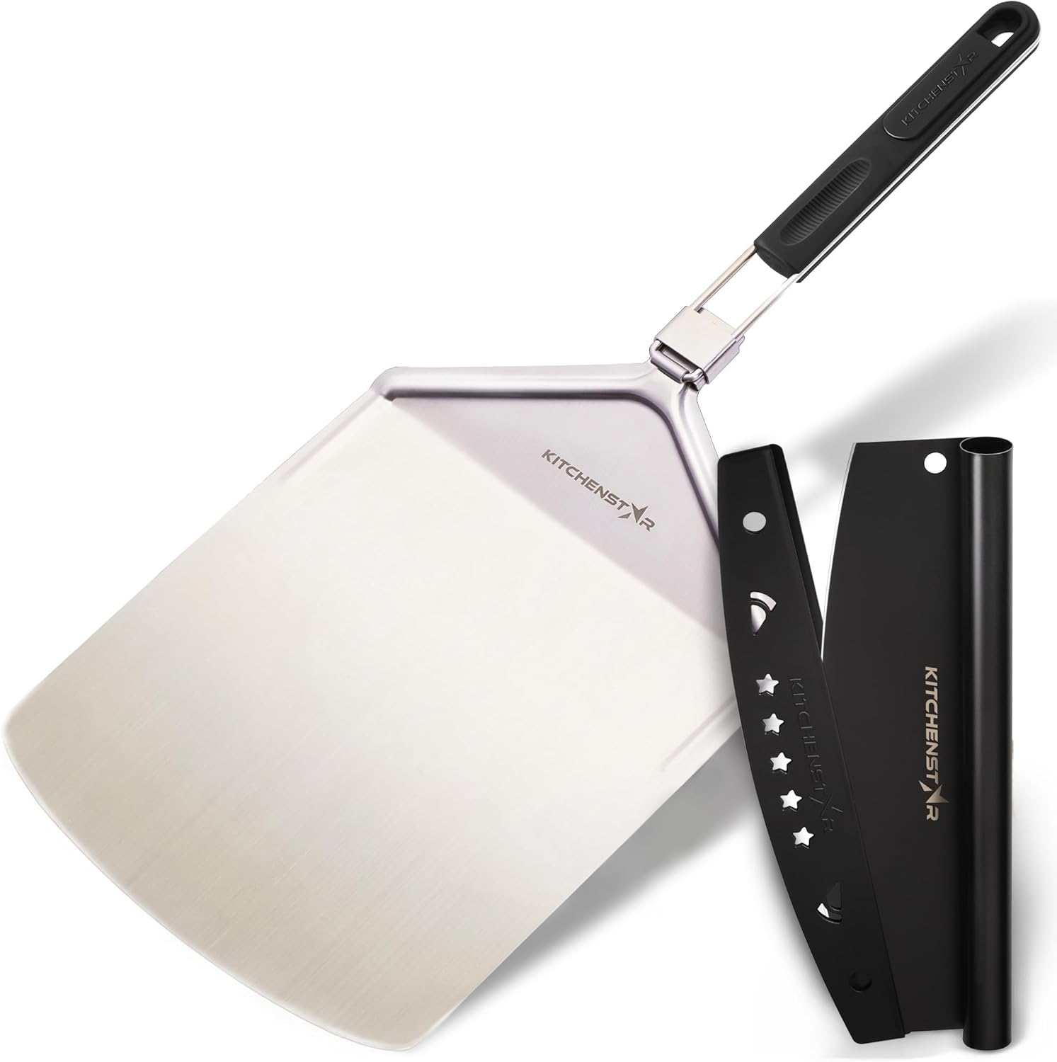 KitchenStar Pizza Cutter Rocker 12" + Stainless Steel Pizza Peel 12" - Pizza Making Bundle
