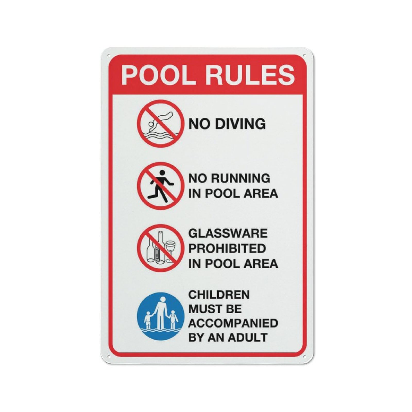 Pool Rules 1 Outdoor Sign - UV-Printed Aluminum 12x8 inch, Weatherproof Security for Home