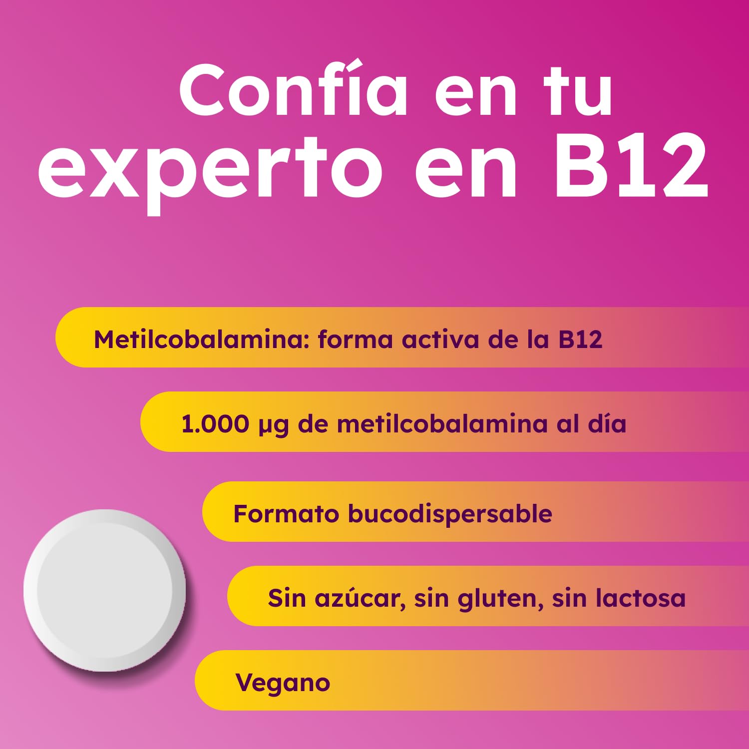 Supradyn Expert Vitamina B12 1000 µg Metilcobalamina Pura 90 Comprimidos Bucodispersable Suplemento Energía Memoria Sistema Nervioso Vegano Sin Gluten