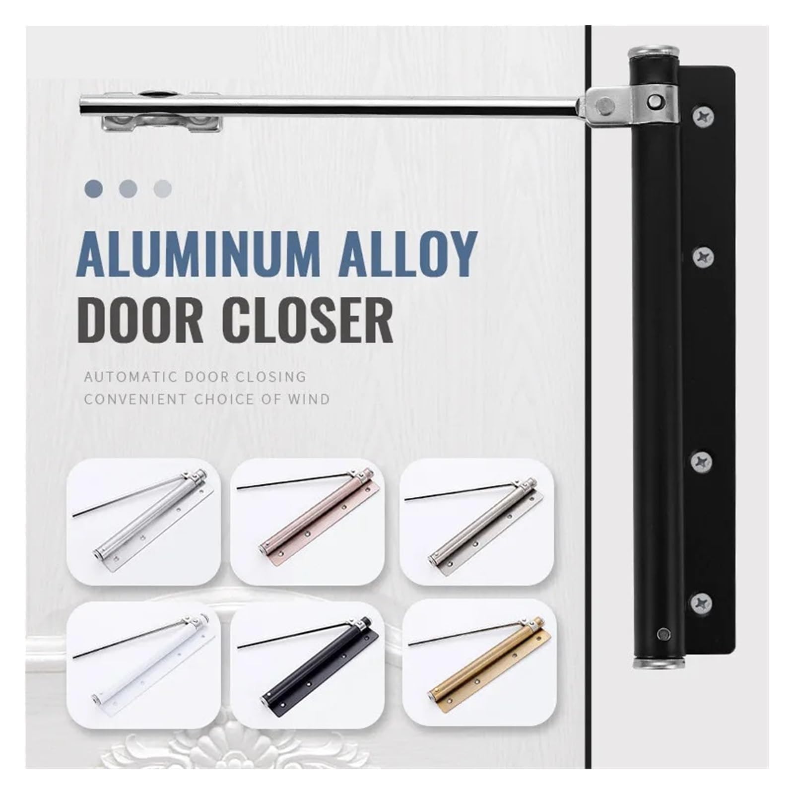 Automatyczny Zamykacz Drzwi, Aluminiowy, Regulowany Zamykacz Drzwi, 50 Kg, Automatyczny Zamykacz Drzwi, Koło Pasowe, Ciche, Miękkie Zamykanie, Wytrzymałe Okucia Do Drzwi