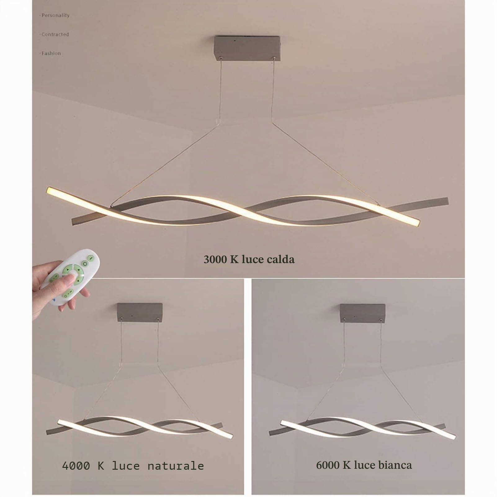 Soggiorno Dimmerabile Telecomando Luce Pendente, 120cm | lampadario per tavolo lungo a soffitto, led sospensione dimmerabile, Moderno Creativo Spirale Design Lampadario