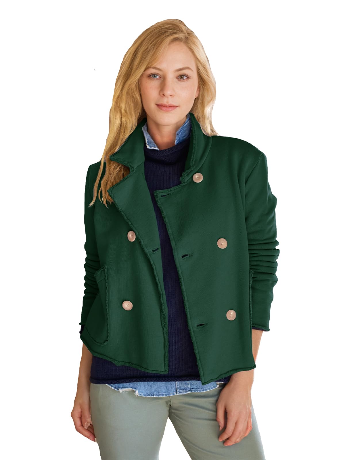 Jenkoon Women's Notched Lapel Double Breasted Peacoats Short Crop Trench Coat Jackets With Pockets