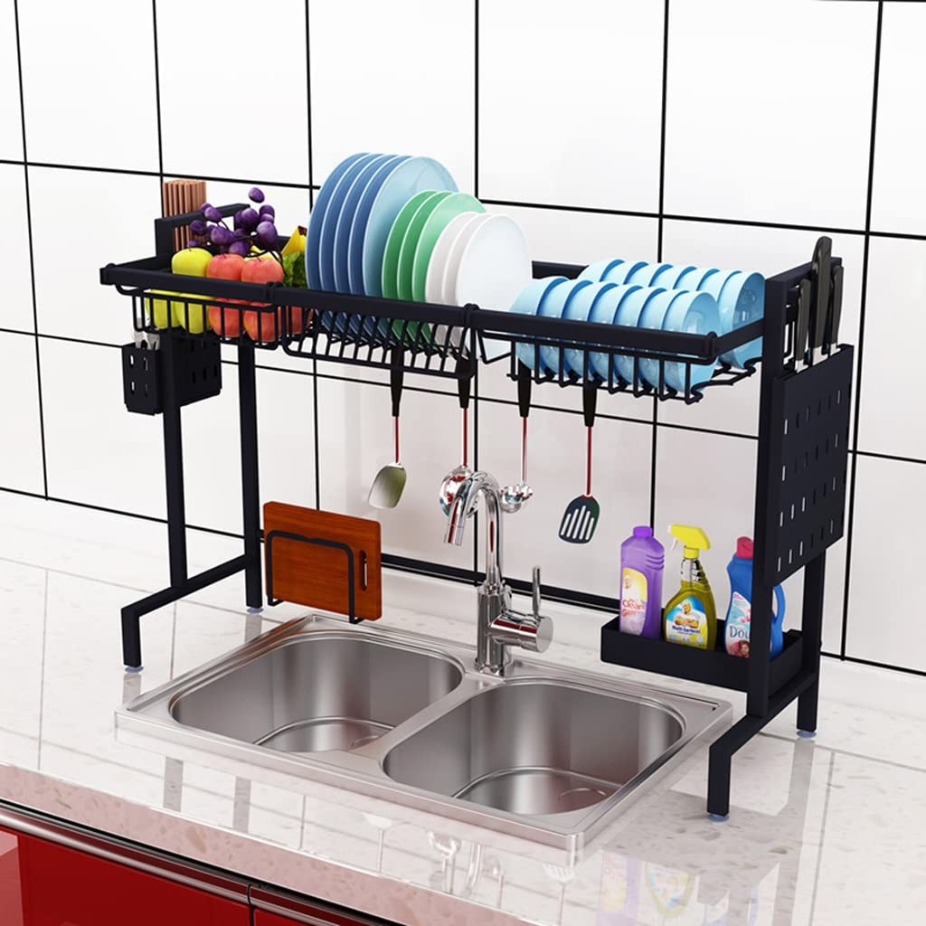 Rack à vaisselle pour évier noir égouttoir de rangement et boîte de vidange cuisine