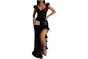 Women's Sexy Sequin Feather Prom Dresses 2024: Enchanting Glamour for Prom Night