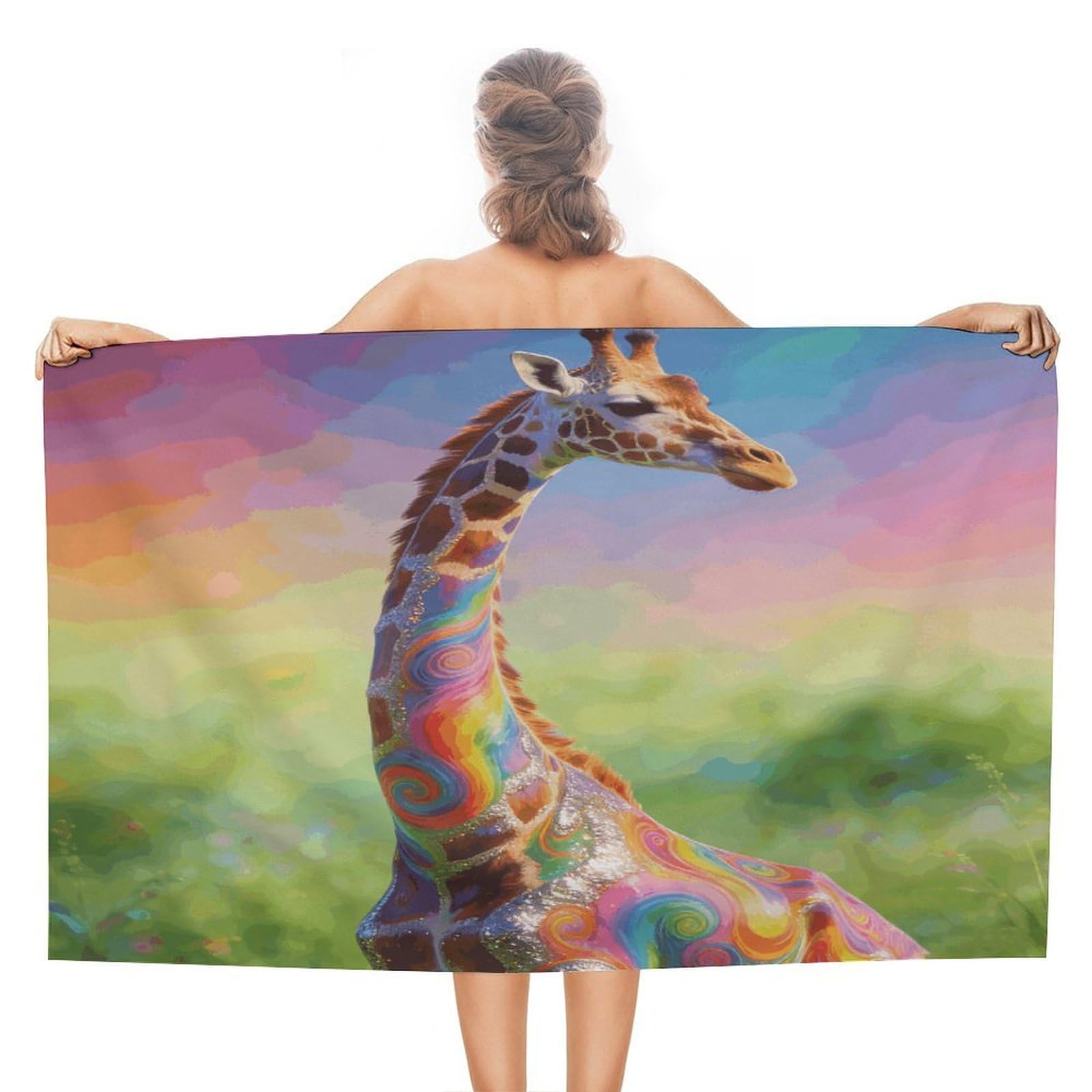 LZQPOEAS Colorful Artistic Giraffe Beach Towel 51x31 Inch Oversized Soft Bath Towel Luxury Plush Thick Hotel Swim Pool Towels Super Quick Dry Travel Towels for Camping Gym Sports Yoga