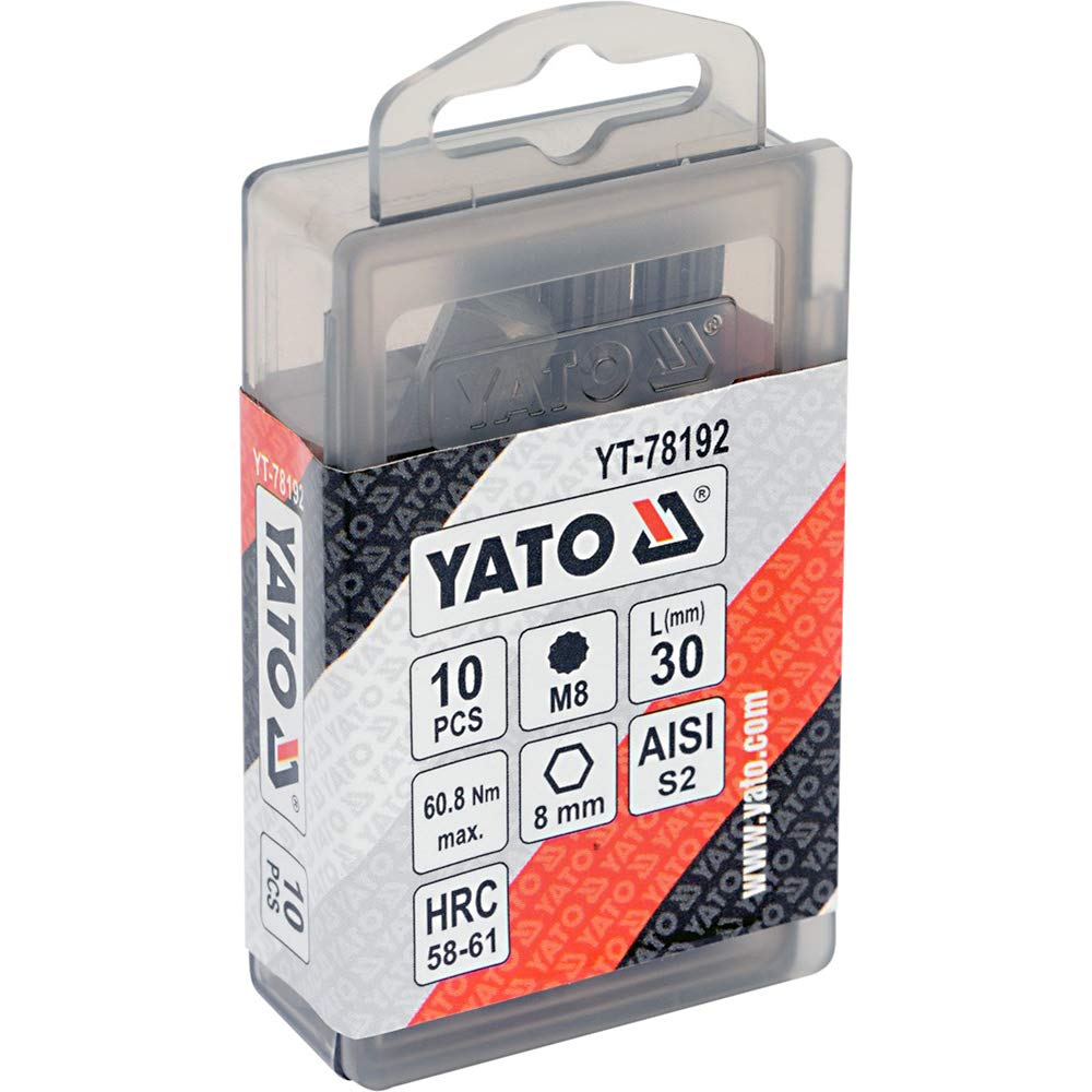 Yato YT-78192 Impact Screwdriver Bits 8X30 mm Spline M8 10 Pcs |Power Tools|hand Tools|Industrial Tools|Screwdriver for Home, Multicolour