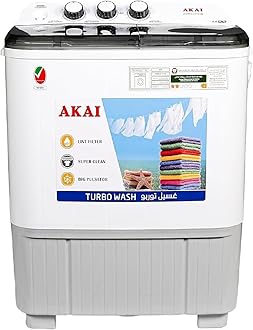 AKAI 5 kg Twin-Tub Semi-Automatic Washing Machine,Powerful Pulsator, Energy Efficient, Easy Wash Timer, Spin Timer, 66CmX 40CmX84Cm White WMMA-XTT51W