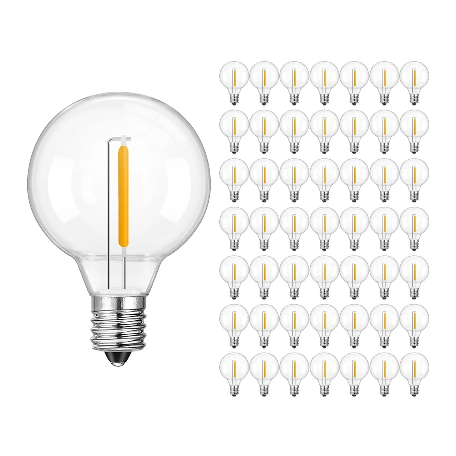 ZHIDAISHI G40 LED Bulb DC12V 24V, E12 Low Voltage Replacement Bulb, 1W Retro Globe Lamp, Warm White Shatterproof Plastic Bulb for Solar String Lights and Caravan Use(50 Pack-DC 12V-1W)