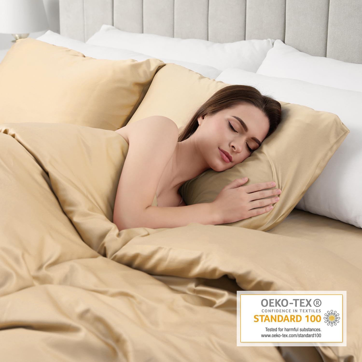 Lirex 2 Pack Satijnen Kussenslopen, Standaard Formaat Zacht Effen Kleur Microfiber Satijnen Kussensloop, Envelop Sluiting Kreukvrij Vervagingsbestendig Ademend, Champagne