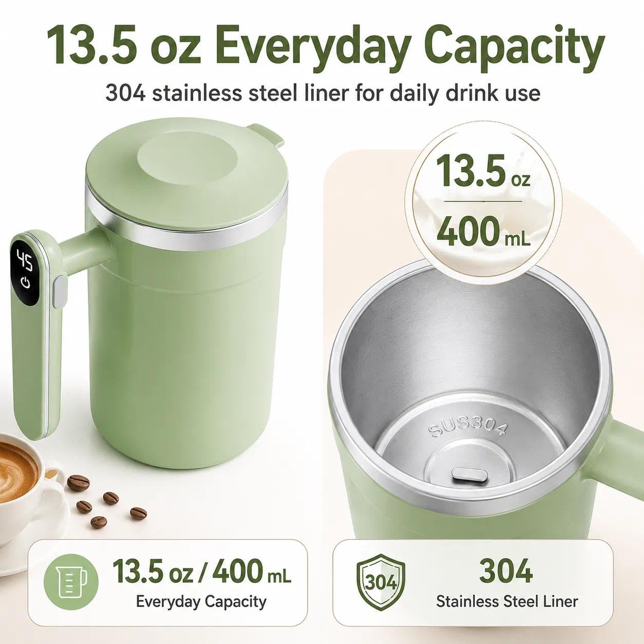 Tasse électrique avec couvercle, affichage numérique de la température, batterie rechargeable, parfaite pour le café, le thé et les boissons chaudes, design facile à transporter
