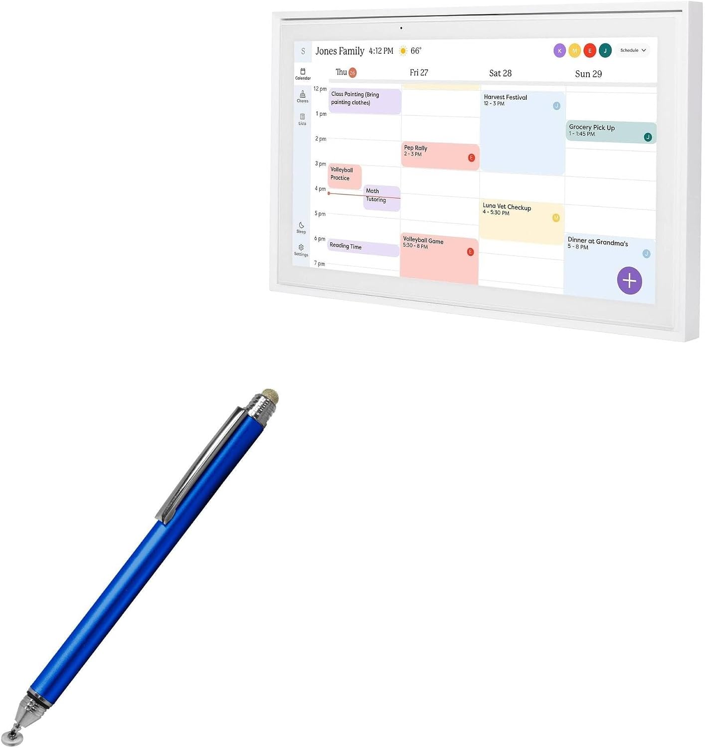 BoxWave Stylus Pen Compatible with Skylight Calendar (15 inch) - DualTip Capacitive Stylus, Fiber Tip Disc Tip Capacitive Stylus Pen - Lunar Blue