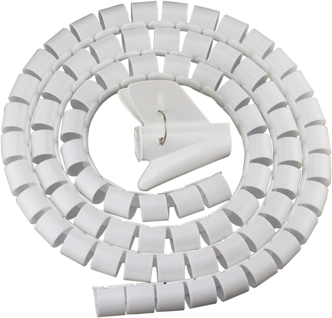 Terryshop74® Guaina Passacavi Spiralata Bianca 150 cm x 28 mm con Pinza – Ordinacavi Flessibile per Computer, TV, Ufficio – Protezione Cavi Riutilizzabile e Tagliabile