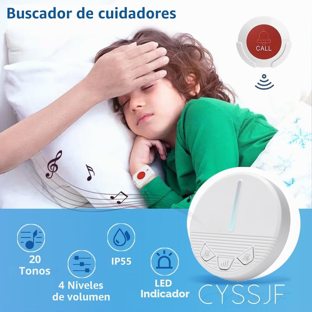 Botón Emergencia Mayores/Minusválidos,Botón SOS Ancianos,Botón de Pánico de Personas Mayores (Receptor+Pulsera+Botón)