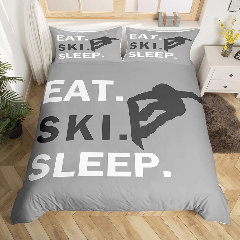 Super King Size Ski Duvet Cover Boys Girls Skiing Sports Bedding Set For Kids Women Men Ultra Soft Ski Lover Comforter Cover Set Gray Bedspread Cover Bedclothes Zipper — image 1