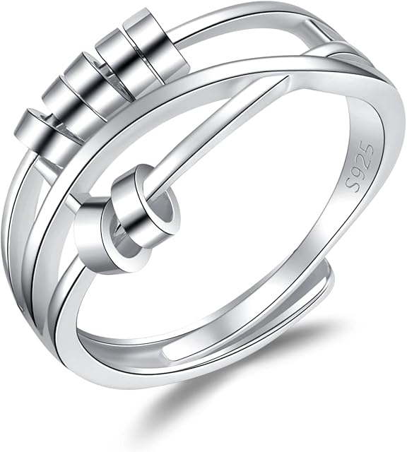 SAKUNALA Anxiety Rings for Women Men, 925 Sterling Silver Anxiety Fidget Rings for Women, Adjustable Fiddle Stress Reliever Spinner Ring, Thumb Ring as Gift for Teenage Girls, Silver/Gold/Rose Gold