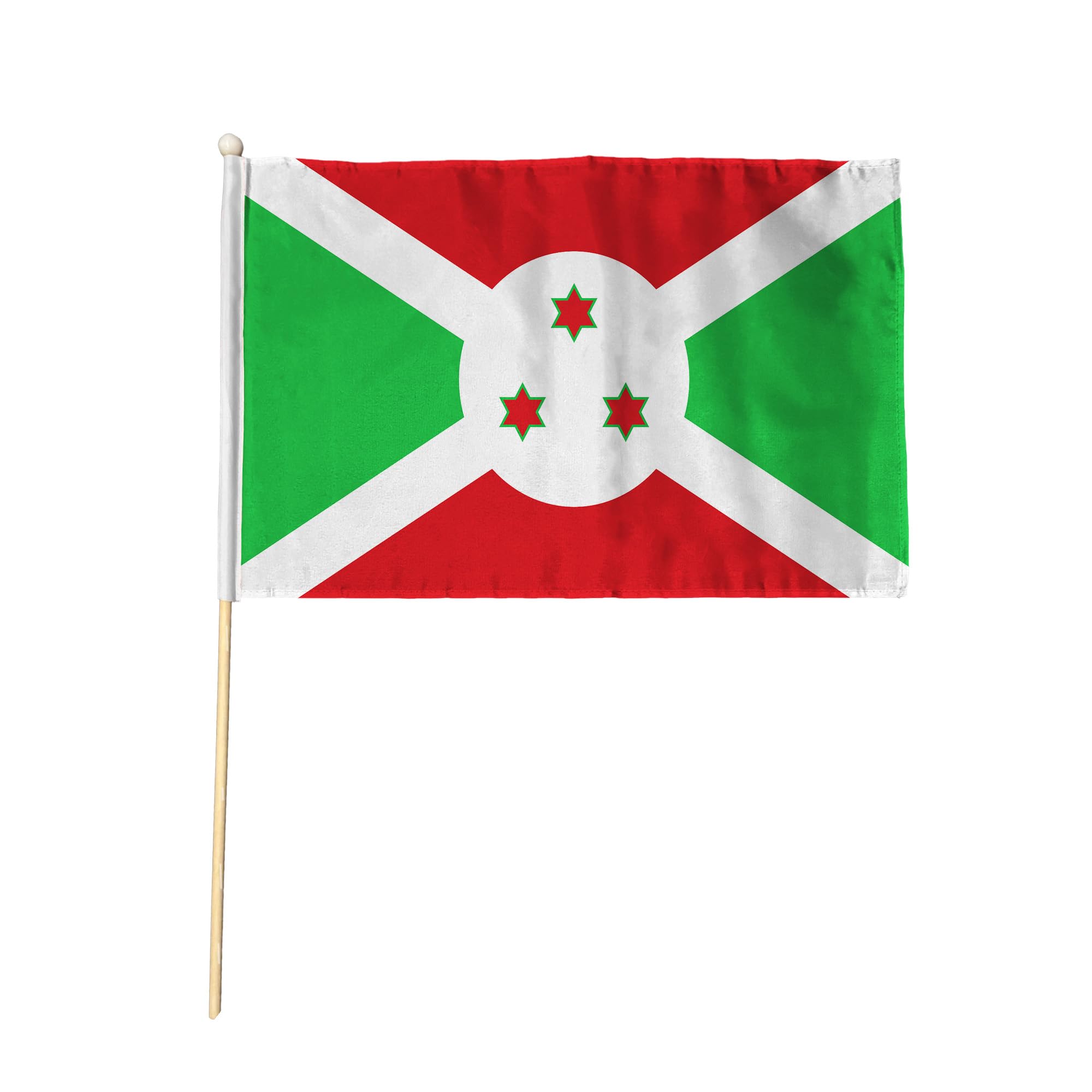 Flagtex Burundi Pack of 2 Hand Waving Flag (9x6 Inch) - Premium Wooden Stick Hand Flag with Natural Wood Pole Burundian National Flag for Events Celebrations International Sports