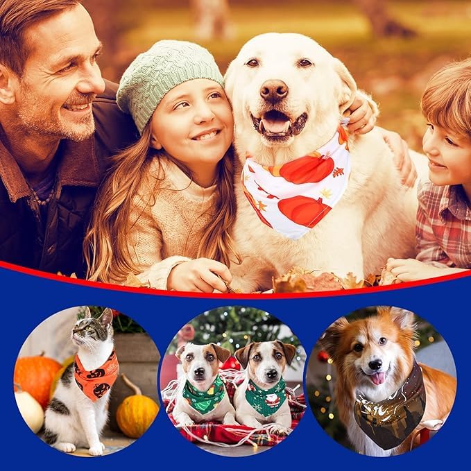 Hundehalstücher für Halloween, Thanksgiving, Weihnachten, Neujahr, Halstücher für Hunde, Herbst, Herbst, Hundehalstücher, Haustier-Schal, Hundezubehör für kleine, mittelgroße und große Hunde, 100