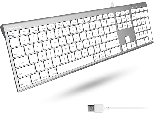 Miniatura 8 de Macally Teclado de computadora con cable USB ultra delgado, compatible con teclado Apple o Windows, tamaño completo con 20 teclas de teclado Mac,