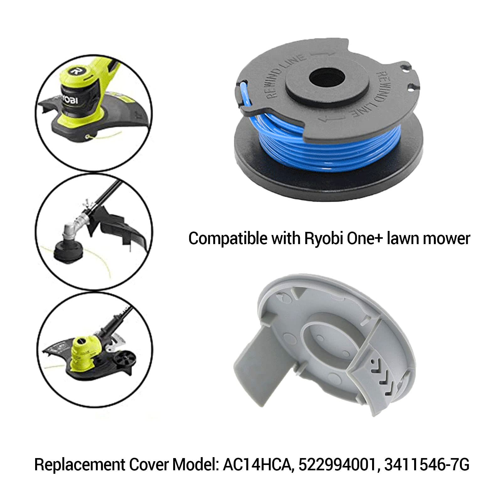 Viilich 10pcs Strimmer Spool Compatible with Ryobi One + AC14RL3A OLT1823 OLT1832 Rac124,1.6mm Autofeed Strimmer Line Compatible with Ryobi 18V 24V 40V Strimmer,2pcs Replacement Spool Cap AC14HCA - Image 4
