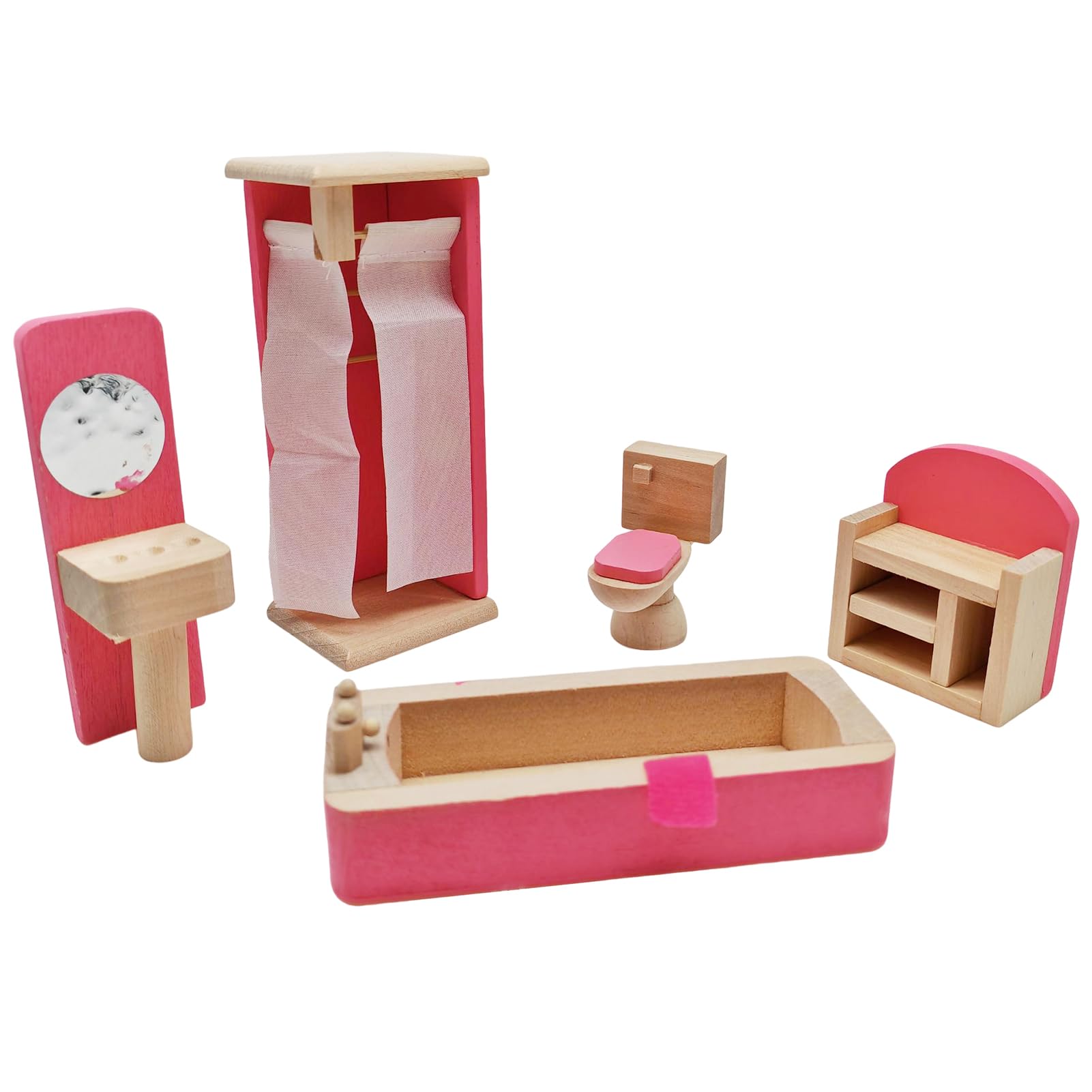 Wooden Doll House Furniture Pretend Play Bathroom Furniture for Kids Childs Gifts Family (Bathroom)