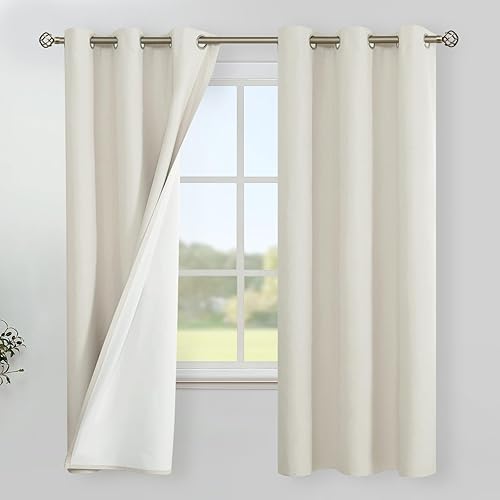 YoungsTex Cortinas opacas de lino de 63 pulgadas de largo para dormitorio, cortinas de oscurecimiento de habitación completa con ojales para sala de