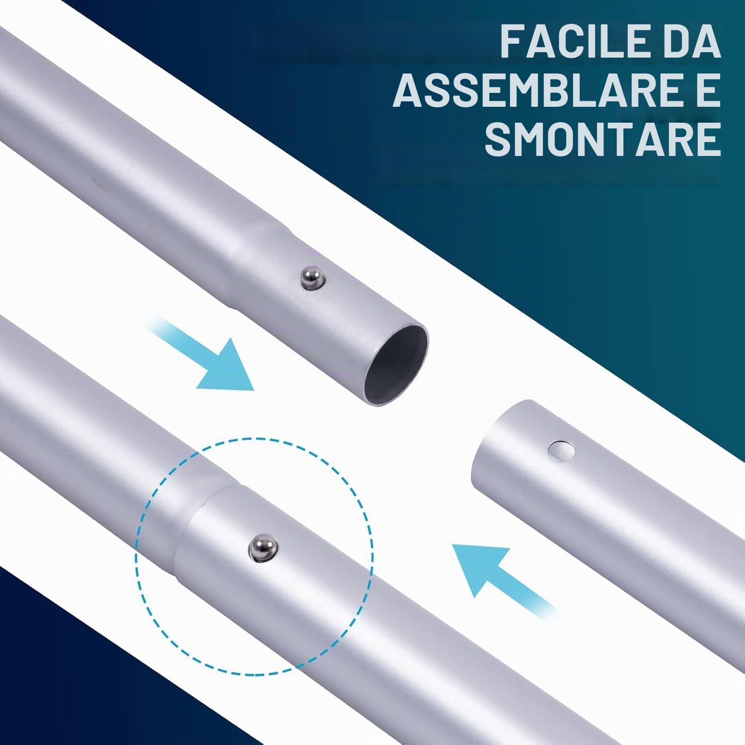 POOLAZA Asta telescopica per Piscina 3,2 m, Alluminio, 8 segmenti | Alluminio anodizzato, antiruggine, 8 segmenti smontabili, compatibile con skimmer, spazzole, aspiratori, attacco 30 mm