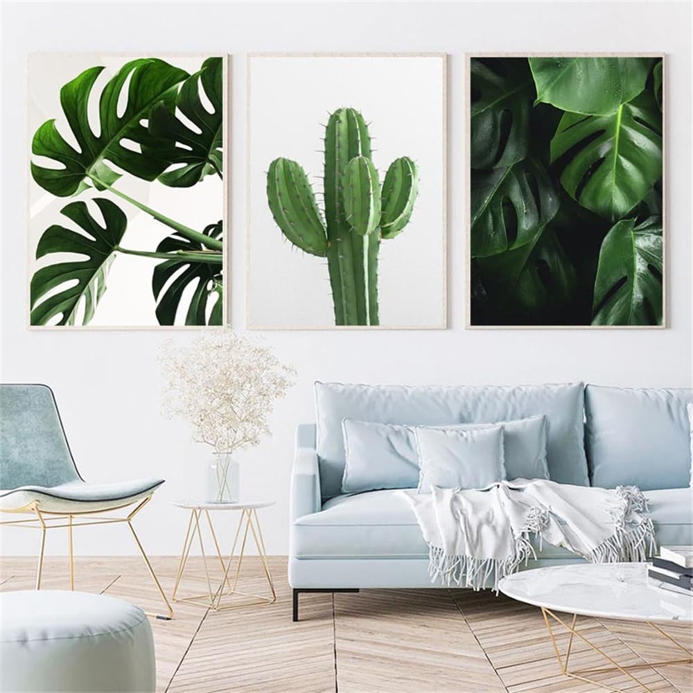 WBYZAC Botanical Posters-Green Tropical Plant Painting Cactus Poster Wall Art Canvas Picture Nordic Leaves Posters for Living Room Bedroom Kitchen Home Decor-60 * 70cm*3PCS (No Frame)