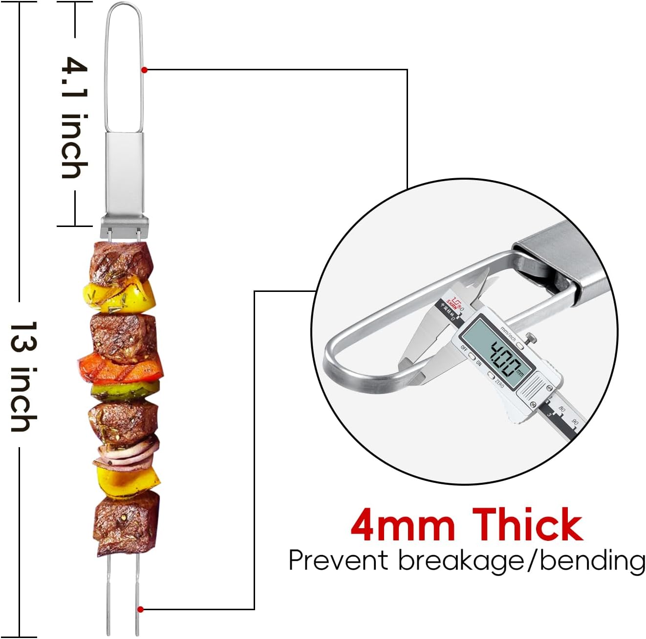 13"- 6 Pack Double Pronged BBQ Skewers And 13"- 10 Pack Long Double Pronged BBQ Skewers