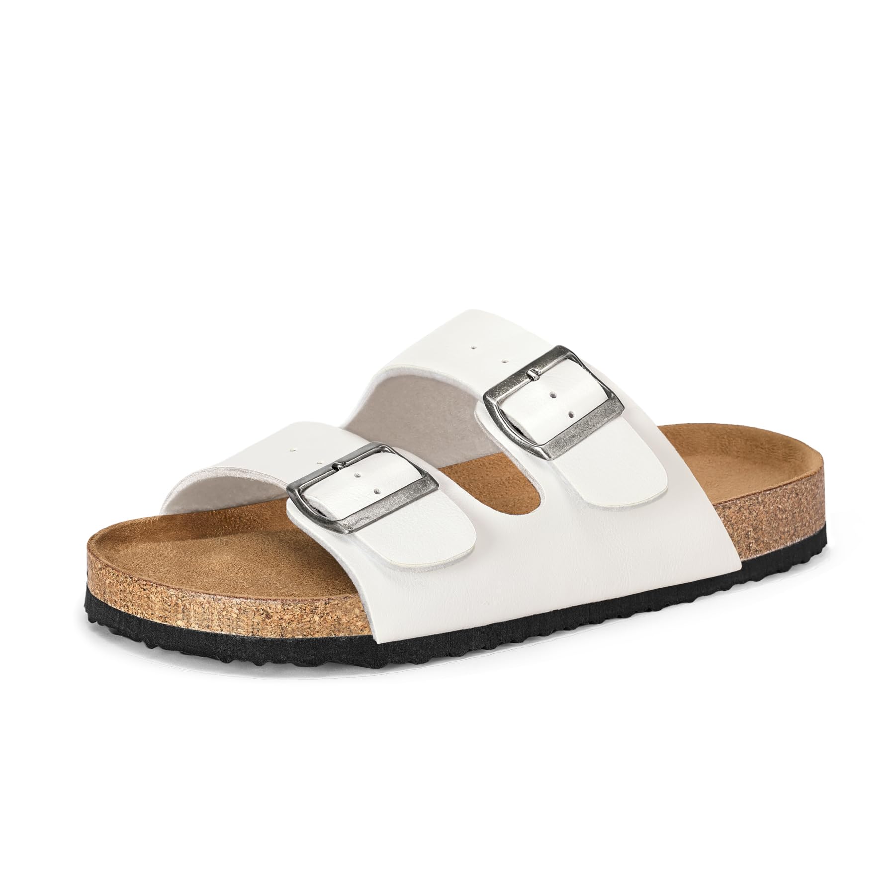 mysoft Womens Flat Sandals Cork Footbed Slides 2 Straps Adjustable Buckle Slip On Summer with +Comfort Shoes